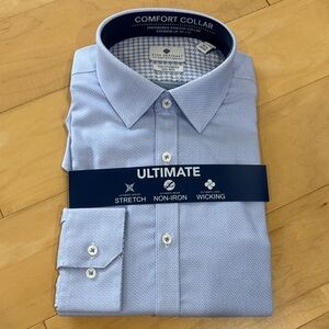 Ryan Seacrest blue button down slim fit stretch shirt 16-1/2 32/33